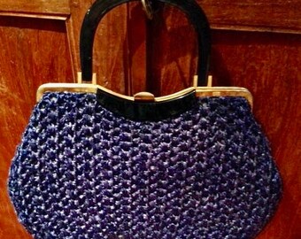 Vintage 1950s Blue Cello Handbag with Lucite Handles.