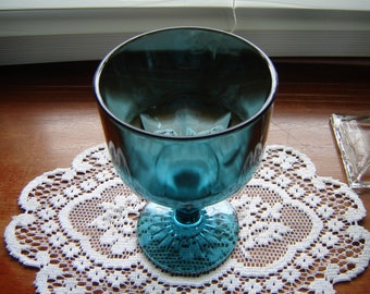 Glass goblet teal blue 6 inch tall glass goblet retro chic decor collectible brandy snifter vintage