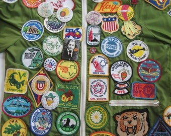 Windbreaker With Vintage Patches and Badges // Vintage Embroidered Patches// Vintage Girls Scouts // Vintage Disney Patches // Retro Coat