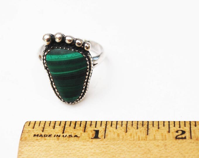 Sterling Malachite Ring - Foot - Green Gemstone - Size 9 ring - bare foot ring