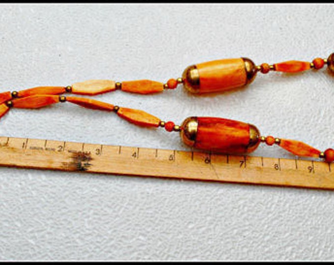 Boho Orange Bone Necklace - Chunky Brass and bone bead - Hippie - Tribal necklace