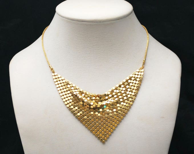 Gold Metallic Mesh -Triangle Bib Necklace - scarf necklace