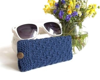 SALE - 50% OFF. Blue Glasses Case, Reading Glasses Cozy, Eyeglasses or Sunglasses Holder. Gift For Men.