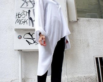 SALE White Loose Shirt/ Asymmetric shirt/ Oversize Summer top A11107