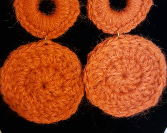 Russet Orange Crochet Earring 2 Tier Dangle 4.25 Inches Mohair/Alapaca