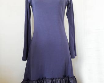 Morgan purple jersey dress and lace Bell sleeves