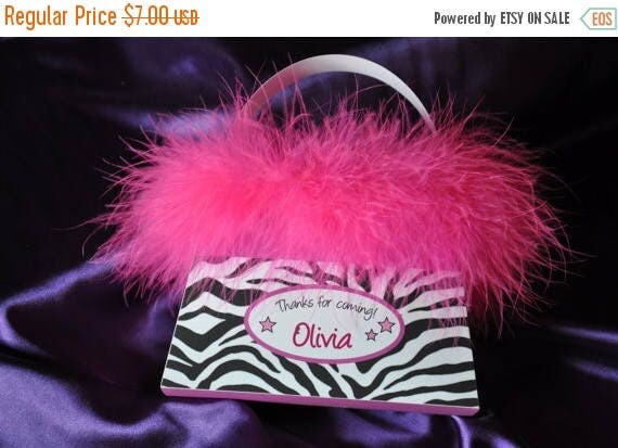 ON SALE NOW Diva Glam Spa Party Hot Pink zebra print pdf printable Personalized purse shaped favor box Il_570xn