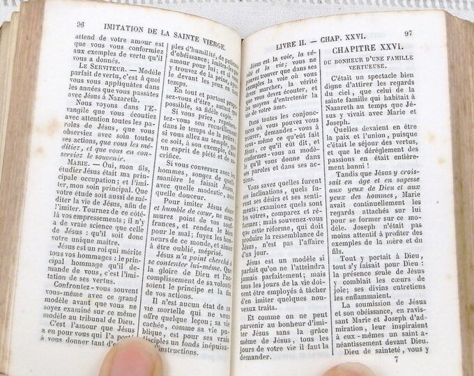 Antique Religious Book with Leather Cover Decorated with Gold Stars "Imitation Sainte Vierge" 1859 The Imitation of the Blessed Virgin Mary