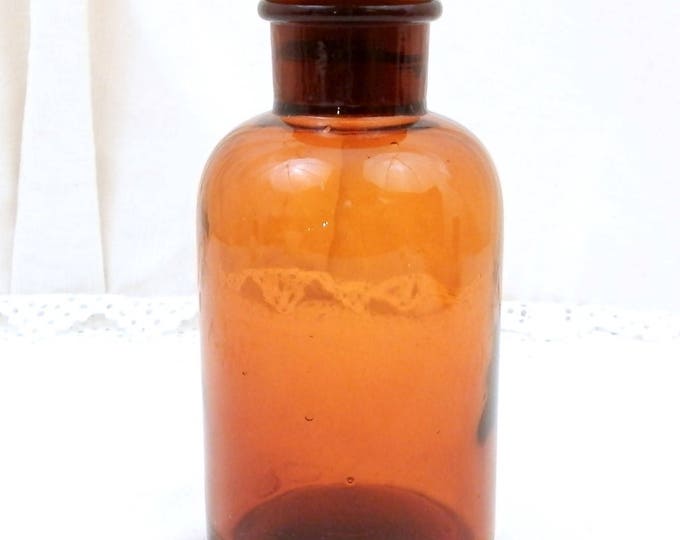 Large Vintage Brown Amber Glass Apothecary Chemist Bottle with Large Glass Stopper, 610 CL / 1.28 Pint