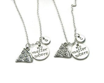 2 Best Friends Necklaces, 2 BFF Necklaces, Pizza Necklaces, No Matter Where Necklaces, Pizza No Matter Where Necklaces, Personalized