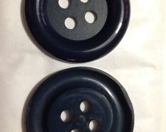 2 LARGE BUTTONS 7 CM 4 HOLE PLASTIC NAVY BLUE