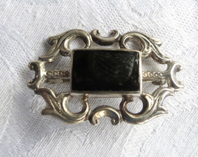 Art Nouveau Brooch, Sterling Onyx Art Nouveau Pin, Vintage Art Nouveau Jewelry