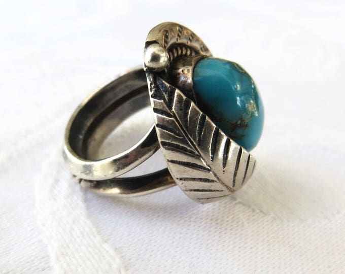 Navajo Turquoise Ring, Sterling Silver, Kingman Turquoise, Old Pawn, Native American Jewelry, Size 3.5 Pinky Ring