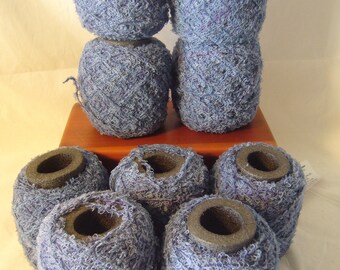 Vintage Merino Wool Yarn - 9 Skeins - Blue, Gray and Purple color