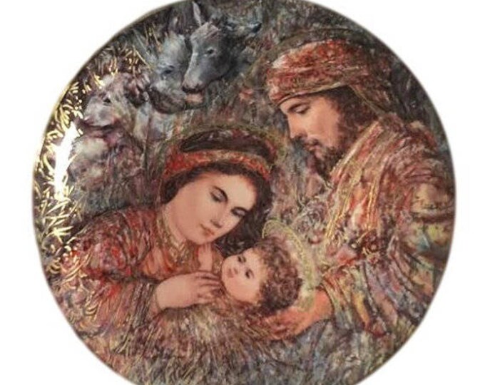 Knowles Vintage Christmas Wall Decor, Fine Porcelain Plate Edna Hibel, Mary Joseph Baby Jesus, THE NATIVITY, Box COA 414B