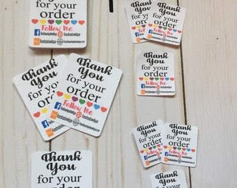 Tiny thank you follow me cards,tiny thank you cards,thank you cards,handmade printed cards,card stock,colorful customizable cards,advertise