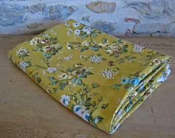 Yellow floral fabric, vintage Italian flower print fabric, over 3.5 yards