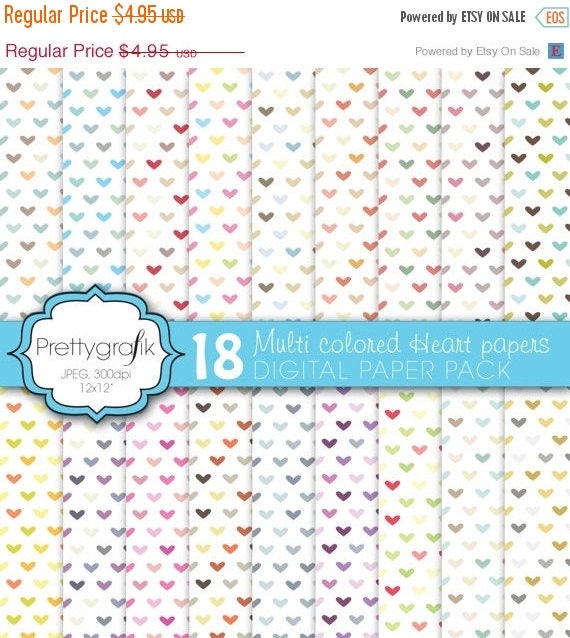 80% OFF SALE multi colored heart digital paper, commercial use, scrapbook papers, background - PS590 Il_570xn