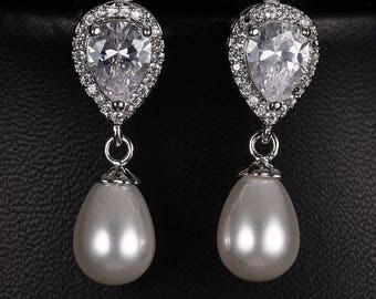 PAIR Water Drop Shape Zircon earrings Prom Bridal Wedding Gauges tunnels Plugs 8g 6g 4g 2g 0g 3mm 4mm 5mm 6mm 8mm