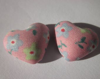 2 heart applique in fabric on metal stick 1.6 cm (W19)