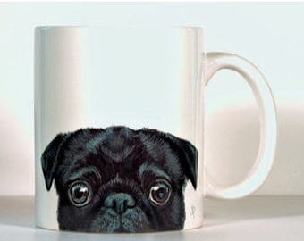 Pug Mug, Black Pug, Add Text of Your Choice, Pug Gift