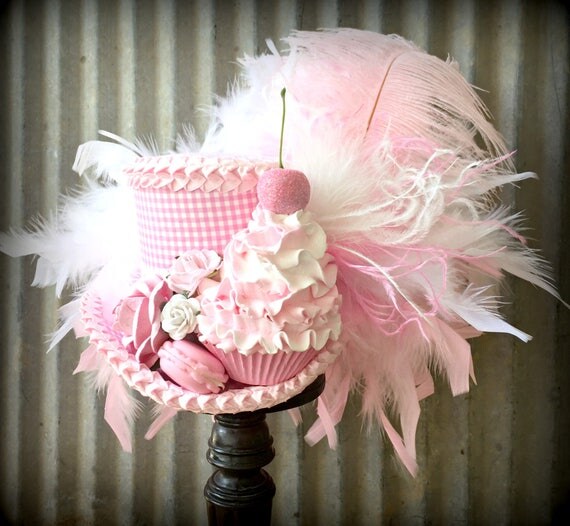 Mini Top Hat Cupcake Mini Hat Pink and White Birthday Hat