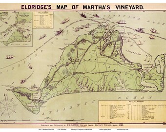 Martha's Vineyard 1892 Map by G.W. Eldridge Massachusetts