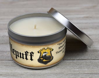 Hufflepuff Harry Potter Inspired 8 oz. Soy Wax Candle in Tin - Your Choice of Scent!
