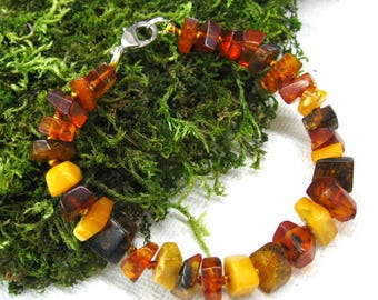 Upcycled vintage gift idea Rare Baltic Amber jewelry beaded bracelet 8.5" Yellow Brown amber stone healing energy bracelet Leo birthstone