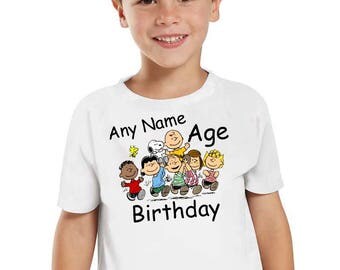 Snoopy / Charlie Brown Gang Custom Birthday Shirt DTG Direct to Garment Graphic Fashion Shirts - All Sizes Available
