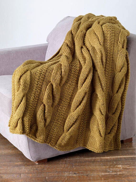 Hand Knit 79X79 Chunky WOOL BLANKET Aran Afghan