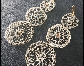 Earrings long natural Turquoise stone gold circles