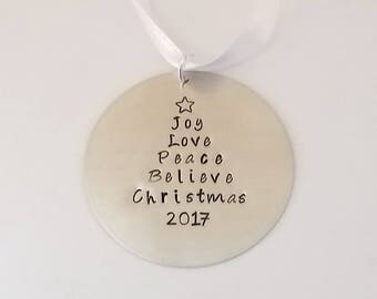 Personalized Christmas Ornament - Silver - Personalized Ornament - Hand Stamped Ornament