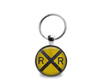 Vintage Rail Road Sign Key Chain or Pendant