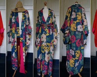 Antique/Vintage 1930s Art Deco silk floral Kimono Robe/Duster Festival/Flapper/Boho/Hippie/Goddess
