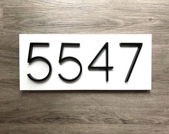 Modern White Address Plaque // Modern Rustic House Number Plaque // White Horizontal Address Sign