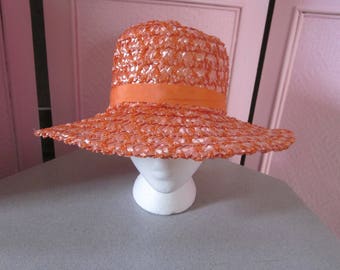 1960s Two-Tone Tangerine-Colored Straw Hat