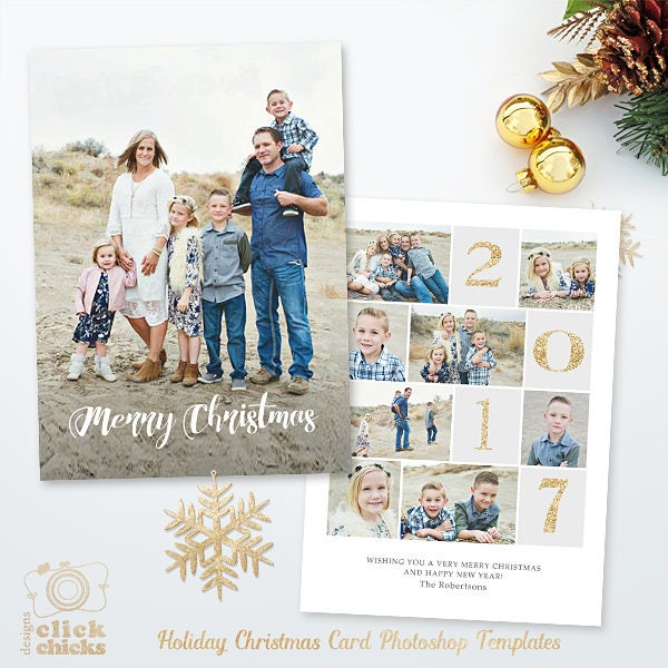 Christmas Card Template Holiday Photo card 5x7 Flat Card