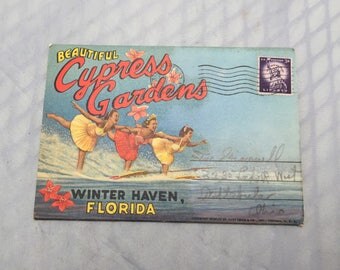 1950s Vintage Cypress Gardens FL Postcard Folder, Cypress Gardens Winter haven Florida Souvenir Postcard Fold Out, Curt Teich,Aqua-Maids
