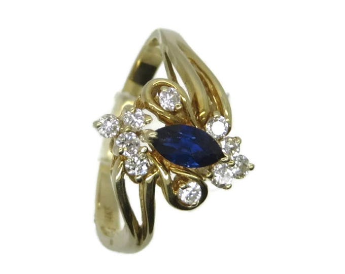 Sapphire & Diamond Ring, 14K Gold Ring, Vintage Multi-Stone Engagement Ring, Cocktail Ring, Gift for Her, Size 6