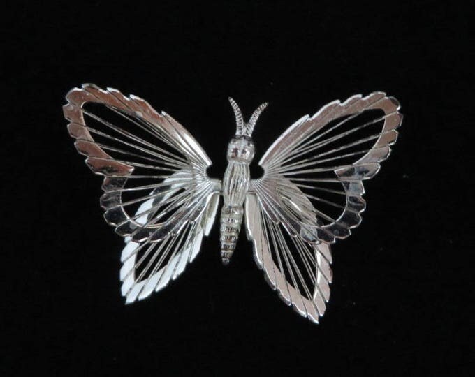 Monet Butterfly Brooch, Vintage Silver Tone Insect Pin, Signed Monet Spinneret Pin