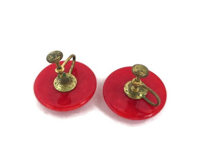 Red Lucite Earrings | Vintage Button Earrings | Cherry Red Screw Backs