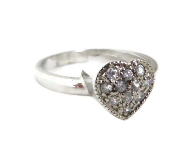 Sterling Silver CZ Heart Ring, Vintage Sweetheart Ring, Size 7