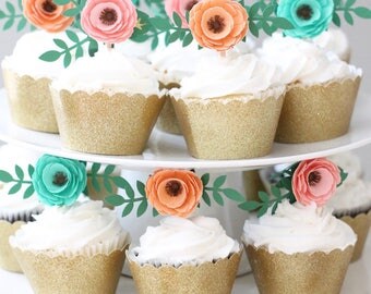 Flower Cupcake Toppers, Boho Theme,Tea Party, Birthday, Bridal Shower, Baby Shower, Engagement, Spring, Garden Party Cupcake Toppers