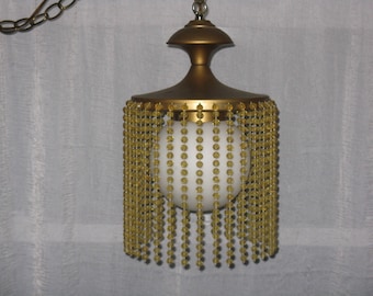 Vintage hanging swag lamp beads glass globe