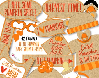 42 Little Pumpkin Baby Shower Photo Booth Props - Burlap Rustic Baby Shower Props - INSTANT DOWNLOAD - DIY Printable (Pdf & High-Res Jpeg)