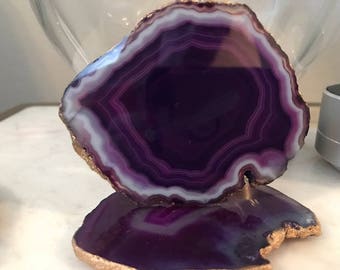 Gold Rimmed Authentic Brazilian Agate Coasters - Set of 4