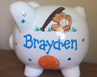 Personalized Boys Sports Piggy Bank