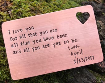 Hand Stamped Personalized Wallet Insert with your own words or quote - Handstamped Handmade Personalised Father's Day Gift Anniversary