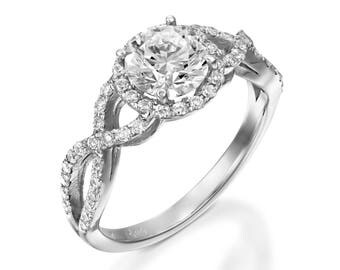 2 ct Moissanite ring- Moissanite halo Engagement Ring-Celtic engagement ring-Engagement Ring-promise ring-halo diamond engagement ring